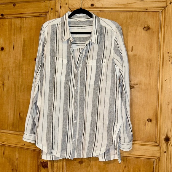 Athleta Women’s Linen Striped Button Down Sz L - Picture 1 of 9